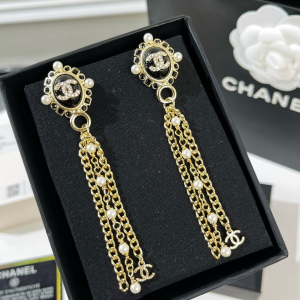 Chanel VIP Crystals CC Chain Tassel Earrings 