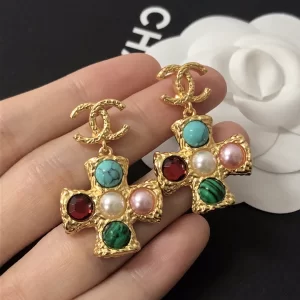 Chanel Gold CC Cross Earrings 