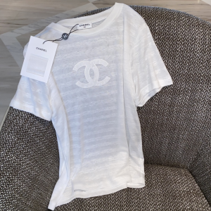 Chanel White CC Logo Cotton T Shirt 