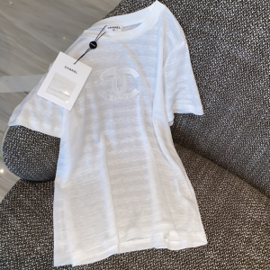 Replica Womens Clothing Chanel White CC Logo Cotton T Shirt SML A228PP280 AA180734
