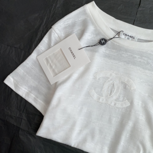 Replica Womens Clothing Chanel White CC Logo Cotton T Shirt SML A228PP280 AA180734