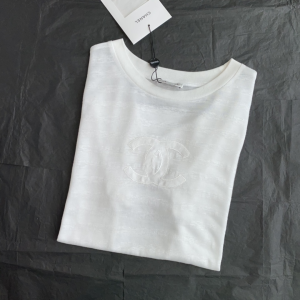 Replica Womens Clothing Chanel White CC Logo Cotton T Shirt SML A228PP280 AA180734