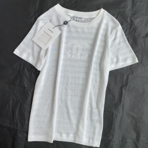 Replica Womens Clothing Chanel White CC Logo Cotton T Shirt SML A228PP280 AA180734