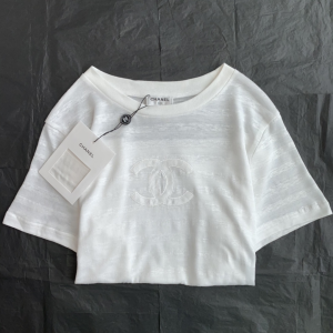 Replica Womens Clothing Chanel White CC Logo Cotton T Shirt SML A228PP280 AA180734