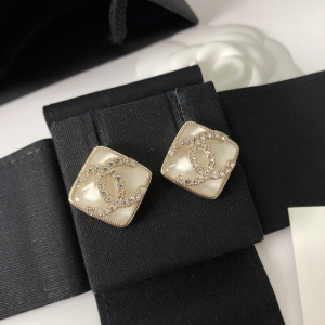Chanel Crystal CC Logo Square Earrings 