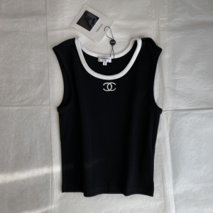 Chanel CC Logo Black Cotton Vest Tops 