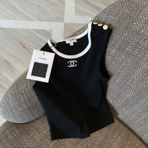 Replica Womens Clothing Chanel CC Logo Black Cotton Vest Tops SML A228PP280 AA181014