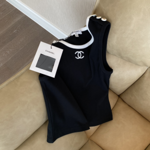 Replica Womens Clothing Chanel CC Logo Black Cotton Vest Tops SML A228PP280 AA181014