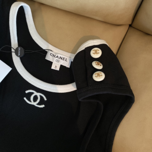 Replica Womens Clothing Chanel CC Logo Black Cotton Vest Tops SML A228PP280 AA181014