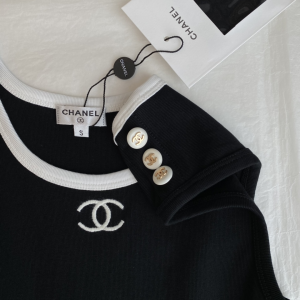 Replica Womens Clothing Chanel CC Logo Black Cotton Vest Tops SML A228PP280 AA181014