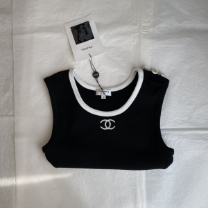 Replica Womens Clothing Chanel CC Logo Black Cotton Vest Tops SML A228PP280 AA181014
