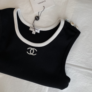Replica Womens Clothing Chanel CC Logo Black Cotton Vest Tops SML A228PP280 AA181014