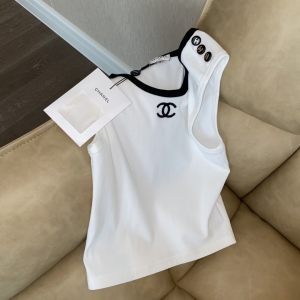Replica Womens Clothing Chanel CC Logo White Cotton Vest Tops SML A228PP280 AA181013
