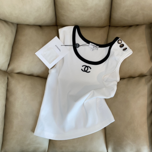 Replica Womens Clothing Chanel CC Logo White Cotton Vest Tops SML A228PP280 AA181013