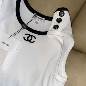 Replica Womens Clothing Chanel CC Logo White Cotton Vest Tops SML A228PP280 AA181013