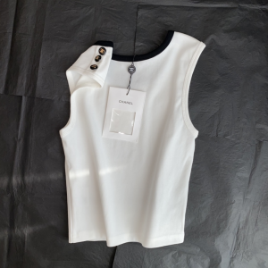 Replica Womens Clothing Chanel CC Logo White Cotton Vest Tops SML A228PP280 AA181013