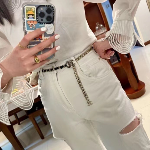 Replica Womens Belts Chanel 2022 Leather and Chain Waist Belt Black A205PP280 AA181125