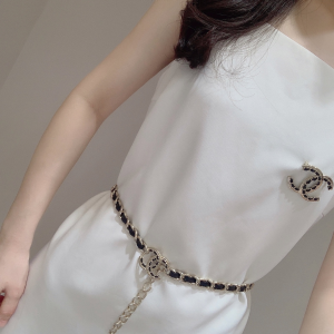 Replica Womens Belts Chanel 2022 Leather and Chain Waist Belt Black A205PP280 AA181125