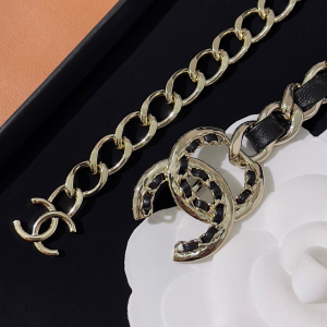 Replica Womens Belts Chanel 2022 Leather and Chain Waist Belt Black A205PP280 AA181125