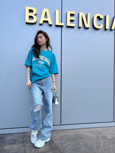 Replica Womens Clothing Balenciaga Blue Cotton T Shirt SML A228PP280 AA181143