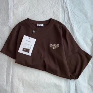 Replica Womens Clothing Chanel CC Logo Brown Cotton T Shirt SML A154PP280 AA181111