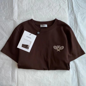 Replica Womens Clothing Chanel CC Logo Brown Cotton T Shirt SML A154PP280 AA181111