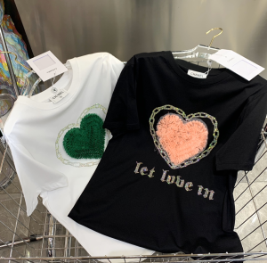 Replica Womens Clothing Chanel Heart Black Cotton T Shirt SML A228PP280 AA181148