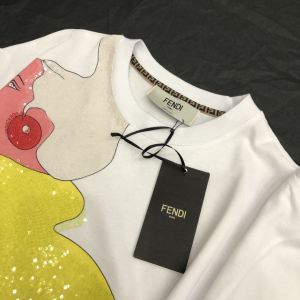Replica Womens Clothing Fendi White Cotton T Shirt with Inlay SML A228PP380 AA181133
