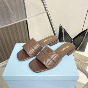 Prada Leather Slides Sandals Brown 