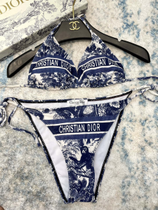 Replica Womens Clothing Dior Blue Silk Swimsuit Bikini SML A123PP180 AA181505
