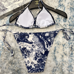 Replica Womens Clothing Dior Blue Silk Swimsuit Bikini SML A123PP180 AA181505