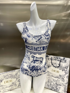 Dior Blue Silk Swimsuit Bikini 