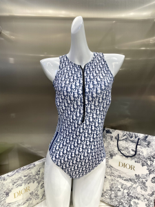 Dior Oblique Blue Silk Swimsuit Bikini 