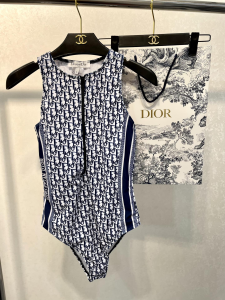 Replica Womens Clothing Dior Oblique Blue Silk Swimsuit Bikini SML A123PP180 AA181506