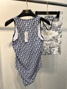 Replica Womens Clothing Dior Oblique Blue Silk Swimsuit Bikini SML A123PP180 AA181506