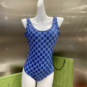 Gucci GG Silk Swimsuit Bikini Blue 