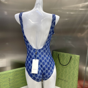 Replica Womens Clothing Gucci GG Silk Swimsuit Bikini in Blue SML A123PP180 AA181493