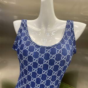 Replica Womens Clothing Gucci GG Silk Swimsuit Bikini in Blue SML A123PP180 AA181493