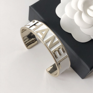 Chanel Monogram Logo Open Cut Bracelet White 