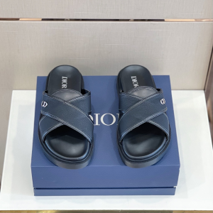 Replica Mens Shoes Dior Aqua Slide Sandal in Black Leather 38 To 45 A151PP480 AA181934