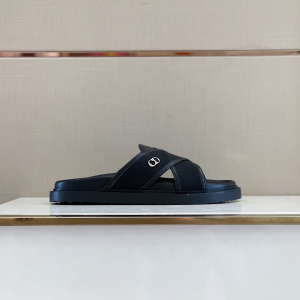 Replica Mens Shoes Dior Aqua Slide Sandal in Black Leather 38 To 45 A151PP480 AA181934