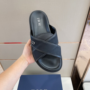 Replica Mens Shoes Dior Aqua Slide Sandal in Black Leather 38 To 45 A151PP480 AA181934