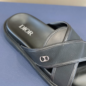 Replica Mens Shoes Dior Aqua Slide Sandal in Black Leather 38 To 45 A151PP480 AA181934