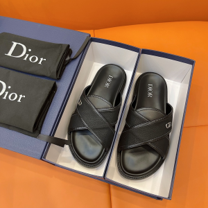 Replica Mens Shoes Dior Aqua Slide Sandal in Black Leather 38 To 45 A151PP480 AA181934