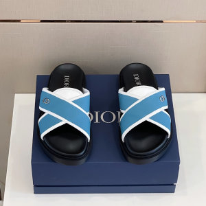 Replica Mens Shoes Dior Aqua Slide Sandal in Blue Leather 38 To 45 A151PP480 AA181938