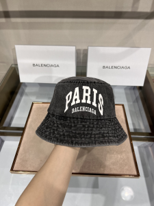 Balenciaga Denim Black Canvas Bucket Cap Hat 