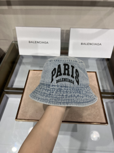 Balenciaga Denim Blue Canvas Bucket Cap Hat 