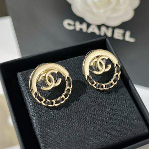Chanel VIP Gold CC Chain Leather Round Earrings 