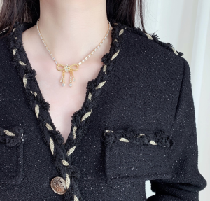 Replica Womens Jewelry Miu Miu Bow Crystals Necklace A205PP280 AA182034