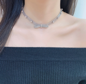 Replica Womens Jewelry Miu Miu Bow Crystals Necklace A205PP280 AA182035